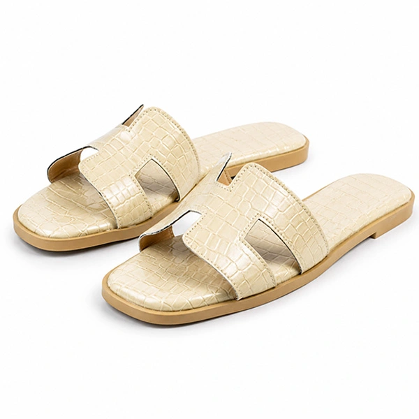 Sandale plate pour femme 902-22 Beige crocco  miniature